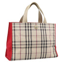 BURBERRY Nova Check Hand Bag Canvas Beige Silver Auth 189961A-1