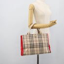 BURBERRY Nova Check Hand Bag Canvas Beige Silver Auth 189961A-21