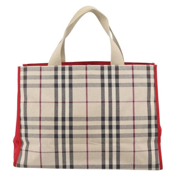 BURBERRY Nova Check Hand Bag Canvas Beige Silver Auth 189961A