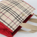 BURBERRY Nova Check Hand Bag Canvas Beige Silver Auth 189961A-6