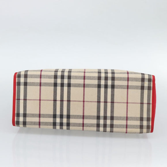 BURBERRY Nova Check Hand Bag Canvas Beige Silver Auth 189961A