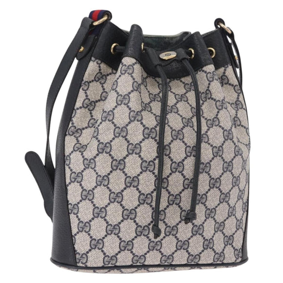 GUCCI GG Supreme Sherry Line Shoulder Bag PVC Navy Gold 41 02 034 Auth 189963
