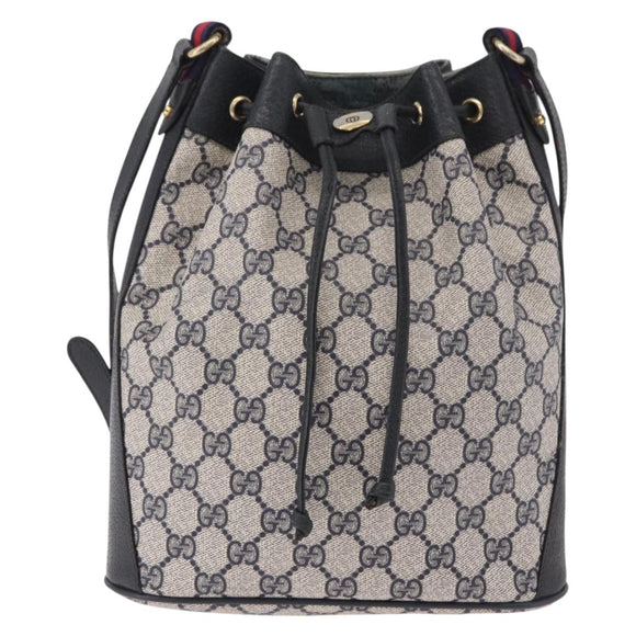 GUCCI GG Supreme Sherry Line Shoulder Bag PVC Navy Gold 41 02 034 Auth 189963