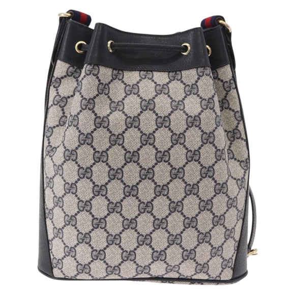 GUCCI GG Supreme Sherry Line Shoulder Bag PVC Navy Gold 41 02 034 Auth 189963