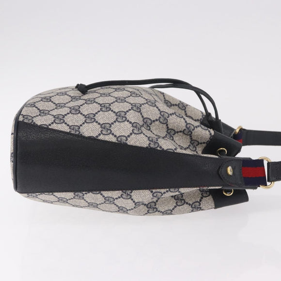 GUCCI GG Supreme Sherry Line Shoulder Bag PVC Navy Gold 41 02 034 Auth 189963