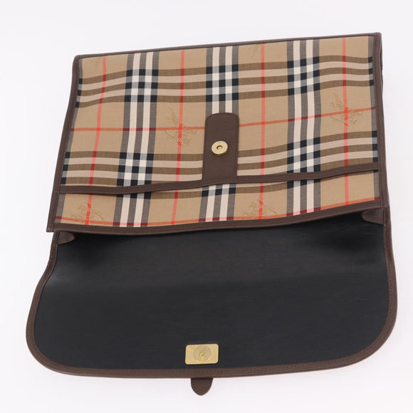 Burberrys Nova Check Clutch Bag Canvas Beige Gold Auth 189966