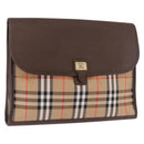 Burberrys Nova Check Clutch Bag Canvas Beige Gold Auth 189966-1