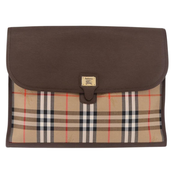 Burberrys Nova Check Clutch Bag Canvas Beige Gold Auth 189966