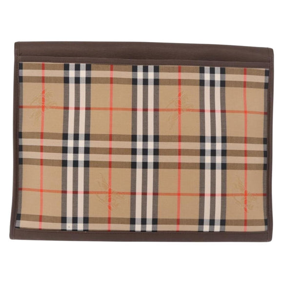 Burberrys Nova Check Clutch Bag Canvas Beige Gold Auth 189966
