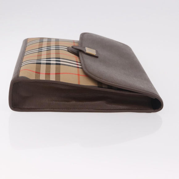 Burberrys Nova Check Clutch Bag Canvas Beige Gold Auth 189966