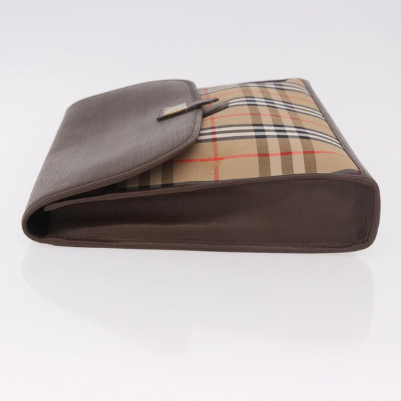 Burberrys Nova Check Clutch Bag Canvas Beige Gold Auth 189966