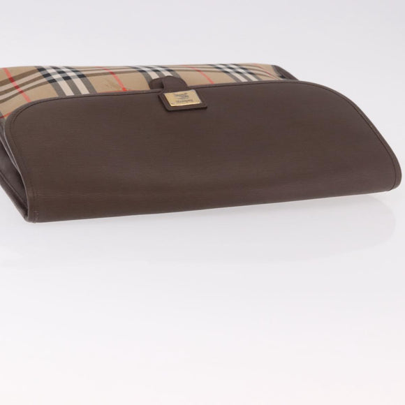 Burberrys Nova Check Clutch Bag Canvas Beige Gold Auth 189966