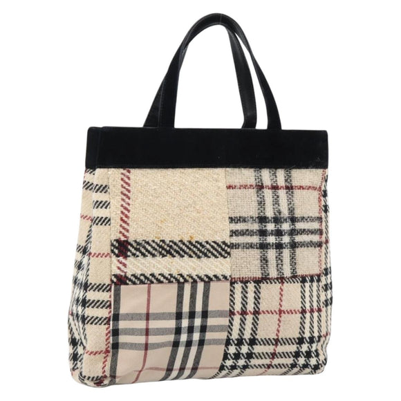 BURBERRY Nova Check Hand Bag Canvas Beige Gold Auth 189967