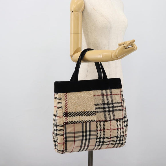 BURBERRY Nova Check Hand Bag Canvas Beige Gold Auth 189967