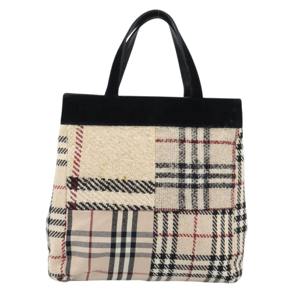 BURBERRY Nova Check Hand Bag Canvas Beige Gold Auth 189967