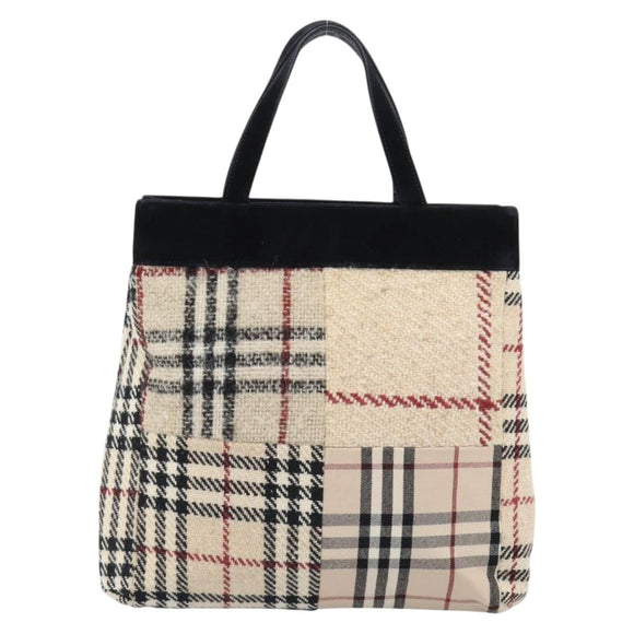BURBERRY Nova Check Hand Bag Canvas Beige Gold Auth 189967