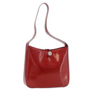 CELINE Star Ball Shoulder Bag Patent Leather Red Gold Auth 189968A-1