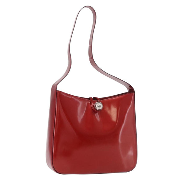 CELINE Star Ball Shoulder Bag Patent Leather Red Gold Auth 189968A