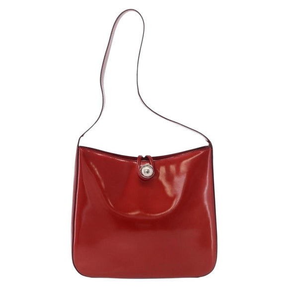 CELINE Star Ball Shoulder Bag Patent Leather Red Gold Auth 189968A