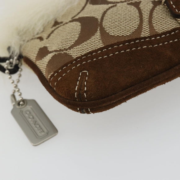 Coach Signature Accessory Pouch Canvas Beige Silver Auth 189969A