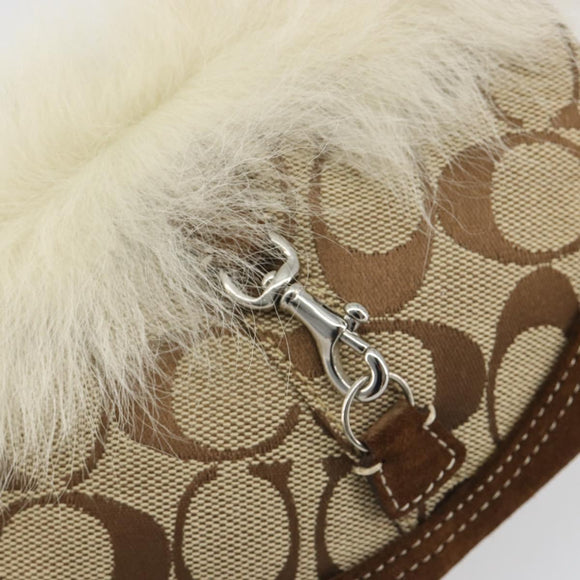 Coach Signature Accessory Pouch Canvas Beige Silver Auth 189969A