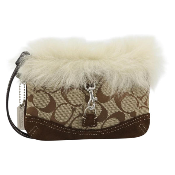 Coach Signature Accessory Pouch Canvas Beige Silver Auth 189969A