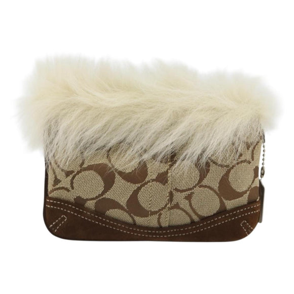 Coach Signature Accessory Pouch Canvas Beige Silver Auth 189969A