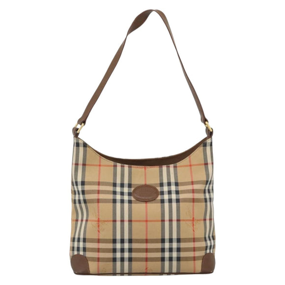 Burberrys Nova Check Shoulder Bag Canvas Beige Gold Auth 189972A
