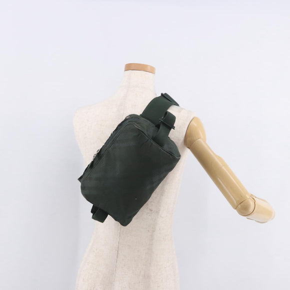 BURBERRY Nova Check Body Bag Nylon Green Silver Auth 189973