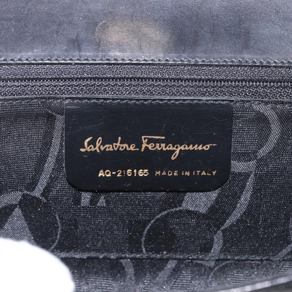 Salvatore Ferragamo Vala Shoulder Bag Leather Black Gold Auth 189974A