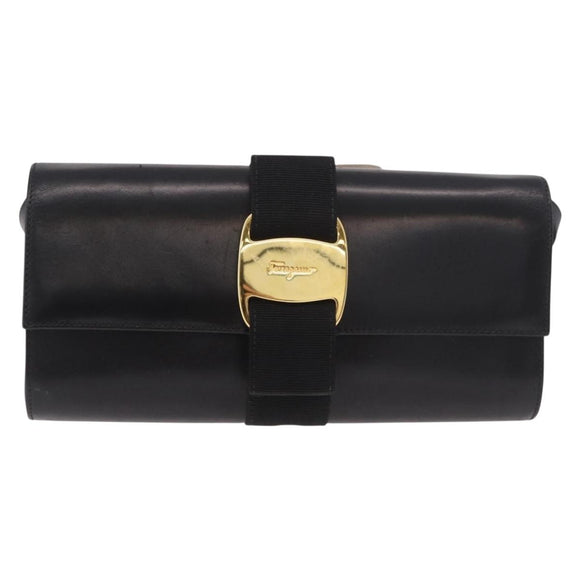 Salvatore Ferragamo Vala Shoulder Bag Leather Black Gold Auth 189974A