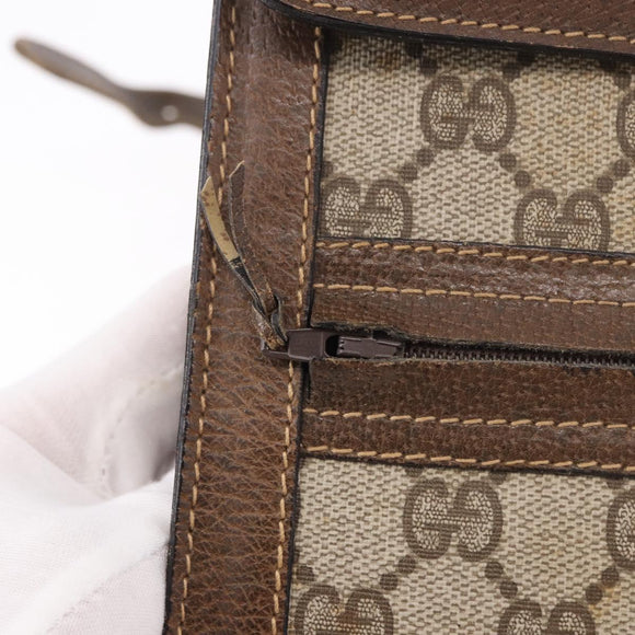 GUCCI GG Supreme Web Sherry Line Shoulder Bag PVC Beige Gold Auth 189976