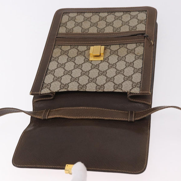 GUCCI GG Supreme Web Sherry Line Shoulder Bag PVC Beige Gold Auth 189976