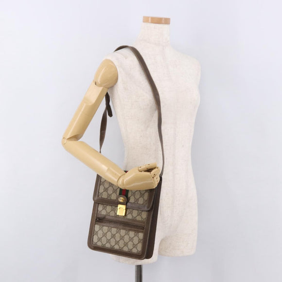 GUCCI GG Supreme Web Sherry Line Shoulder Bag PVC Beige Gold Auth 189976