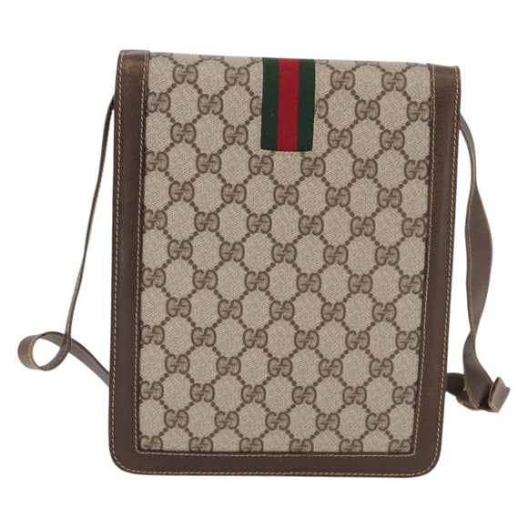 GUCCI GG Supreme Web Sherry Line Shoulder Bag PVC Beige Gold Auth 189976
