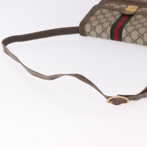 GUCCI GG Supreme Web Sherry Line Shoulder Bag PVC Beige Gold Auth 189976