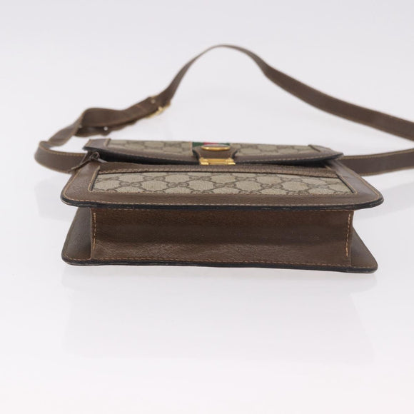 GUCCI GG Supreme Web Sherry Line Shoulder Bag PVC Beige Gold Auth 189976