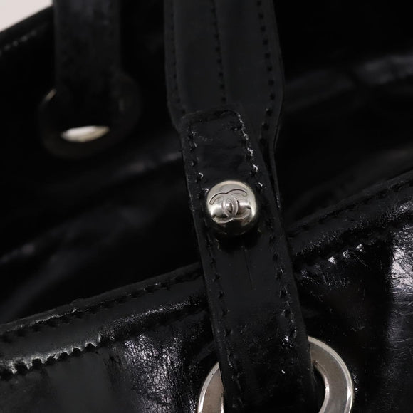 CHANEL Paris Biarritz GM Tote Bag Coated Canvas Black Silver CC Auth 189981