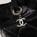 CHANEL Paris Biarritz GM Tote Bag Coated Canvas Black Silver CC Auth 189981-9