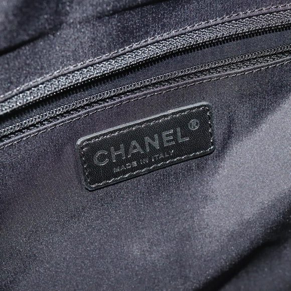 CHANEL Paris Biarritz GM Tote Bag Coated Canvas Black Silver CC Auth 189981