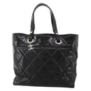 CHANEL Paris Biarritz GM Tote Bag Coated Canvas Black Silver CC Auth 189981-13