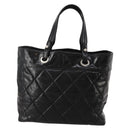 CHANEL Paris Biarritz GM Tote Bag Coated Canvas Black Silver CC Auth 189981-2