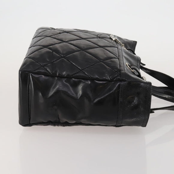 CHANEL Paris Biarritz GM Tote Bag Coated Canvas Black Silver CC Auth 189981