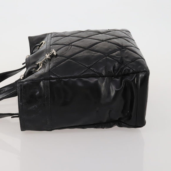 CHANEL Paris Biarritz GM Tote Bag Coated Canvas Black Silver CC Auth 189981