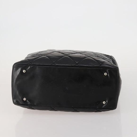 CHANEL Paris Biarritz GM Tote Bag Coated Canvas Black Silver CC Auth 189981