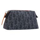 Christian Dior Trotter Canvas Cosmetic Pouch Denim Navy Silver Auth 189982A-1