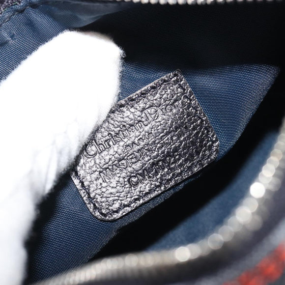 Christian Dior Trotter Canvas Cosmetic Pouch Denim Navy Silver Auth 189982A