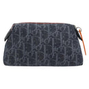 Christian Dior Trotter Canvas Cosmetic Pouch Denim Navy Silver Auth 189982A-3