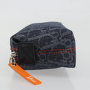 Christian Dior Trotter Canvas Cosmetic Pouch Denim Navy Silver Auth 189982A-5
