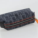 Christian Dior Trotter Canvas Cosmetic Pouch Denim Navy Silver Auth 189982A-6